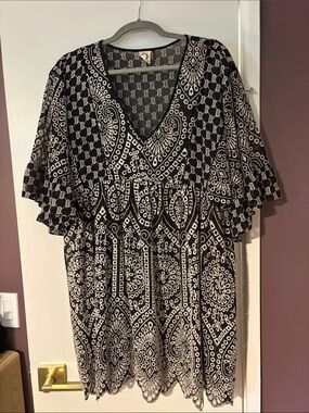 Anthropologie Akemi + Kin Black & White Embroidered Dress with Slip, Size 8